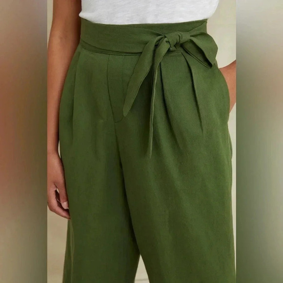 Amour Vert Frankie Cropped Wide Leg Cotton Linen Pants in Terracotta - Picture 8 of 12